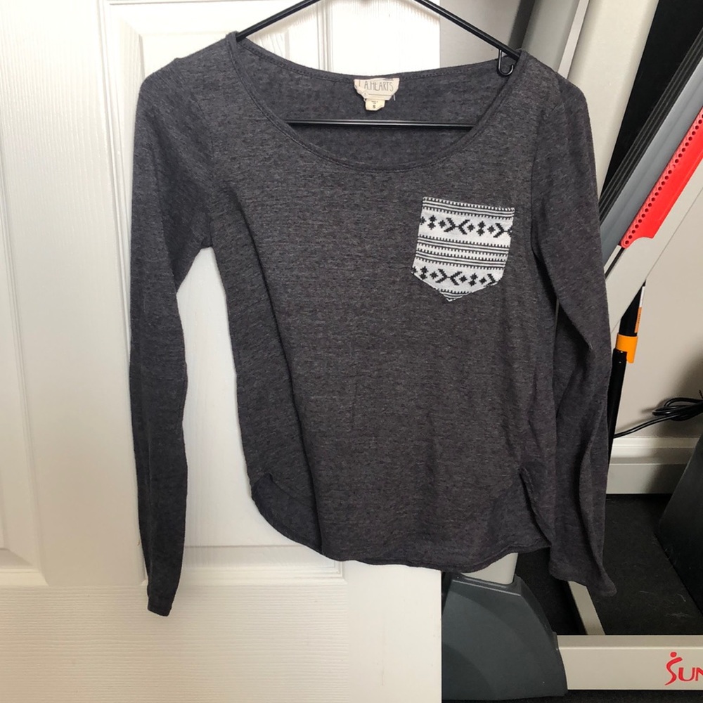 SMALL - LA HEARTS long sleeve top with stitch-style pocket detail